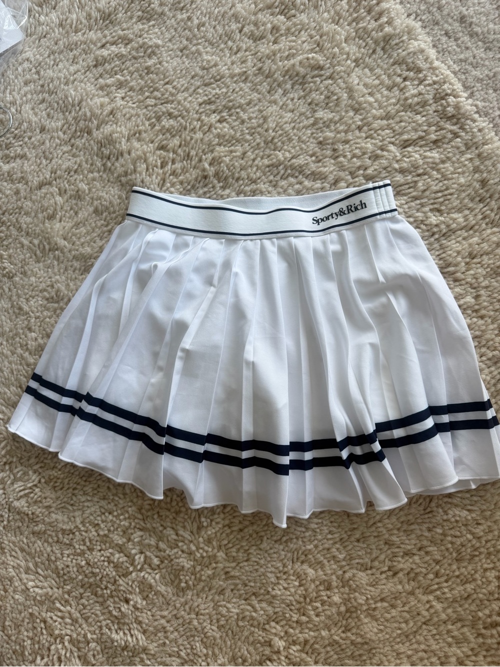 Sporty & Rich Serif Logo Pleated Skirt - White/Navy - Picture 5 of 8